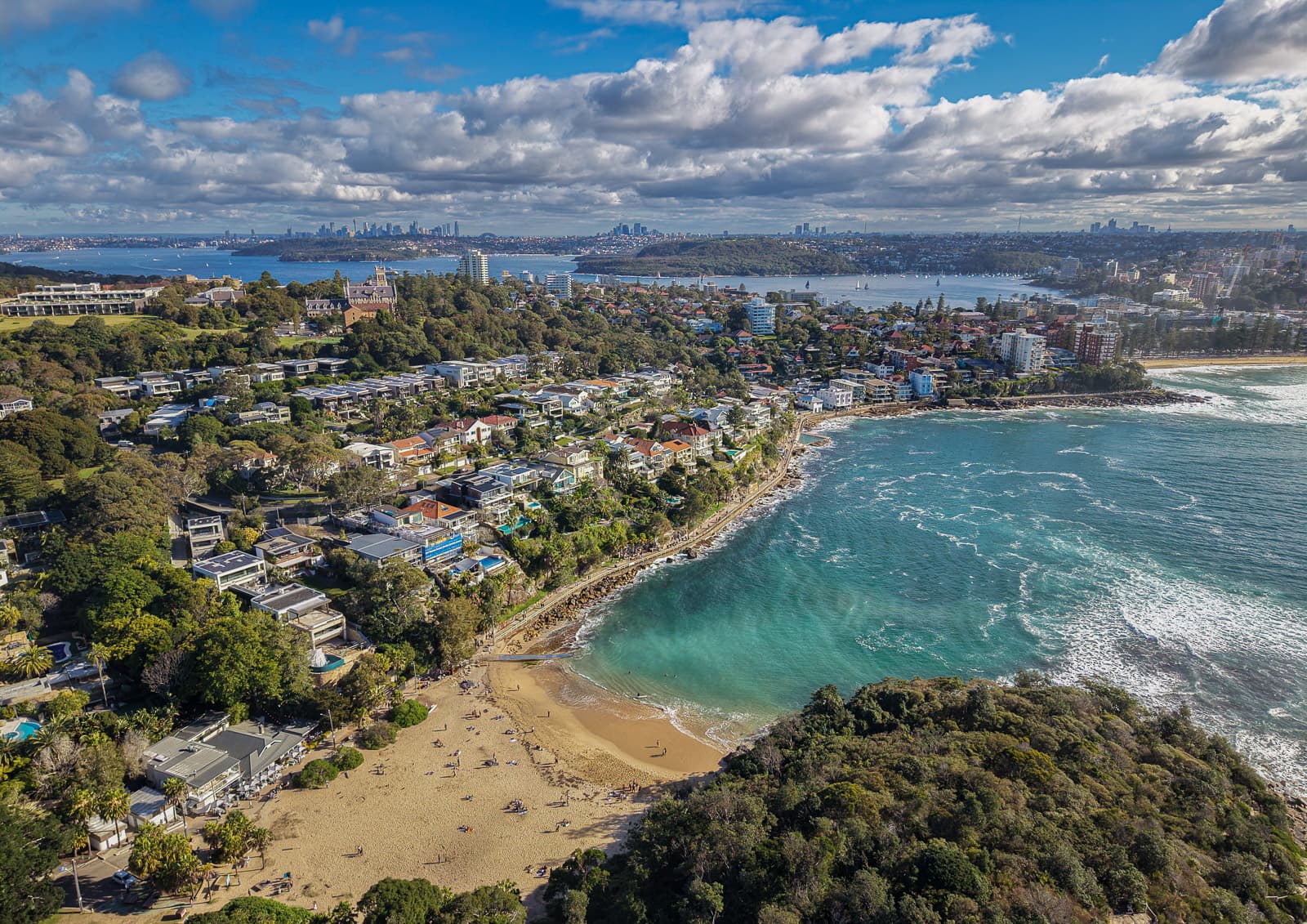 Shelly Beach and the City — fine-art aerial print of Manly